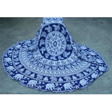 Blue Elephant Mandala Round Tapestry Wall Hanging Beach Throw Towel Yoga Mat   253815861879